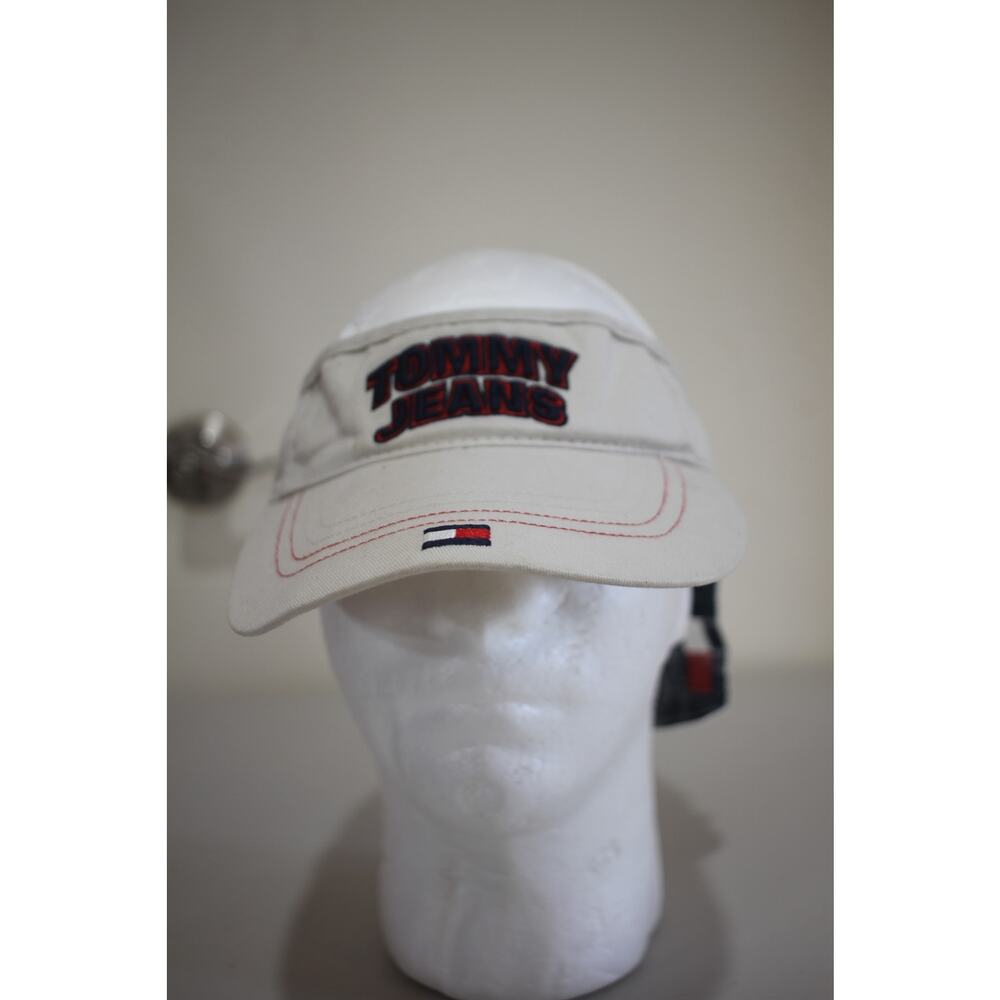 Vintage Tommy Jeans Hat White Strapback Spell Out Logo Deadstock Y2K Cap